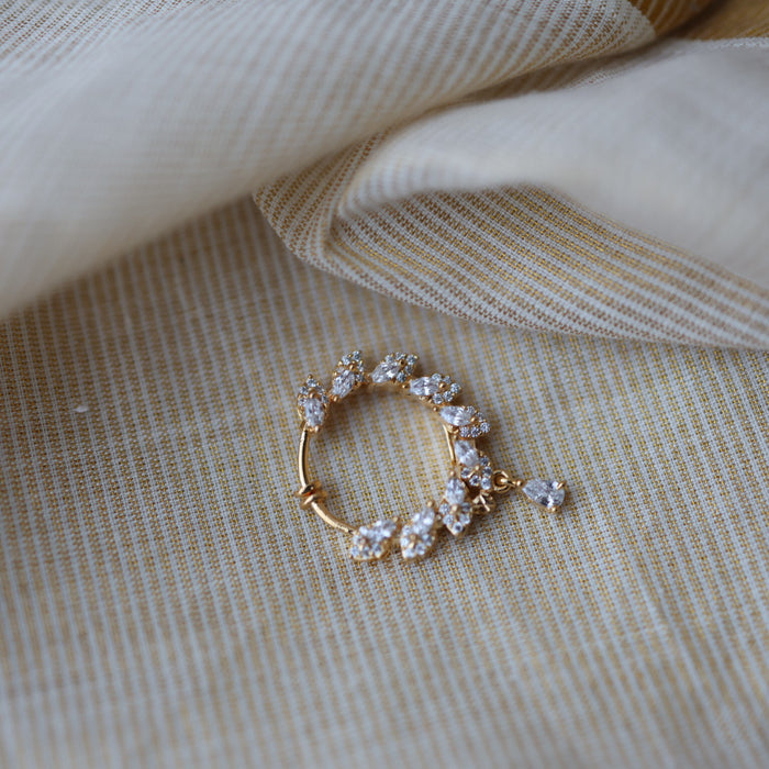 Heritage White Stone Gold-Plated Nose Ring | Traditional Indian Nath HN1002