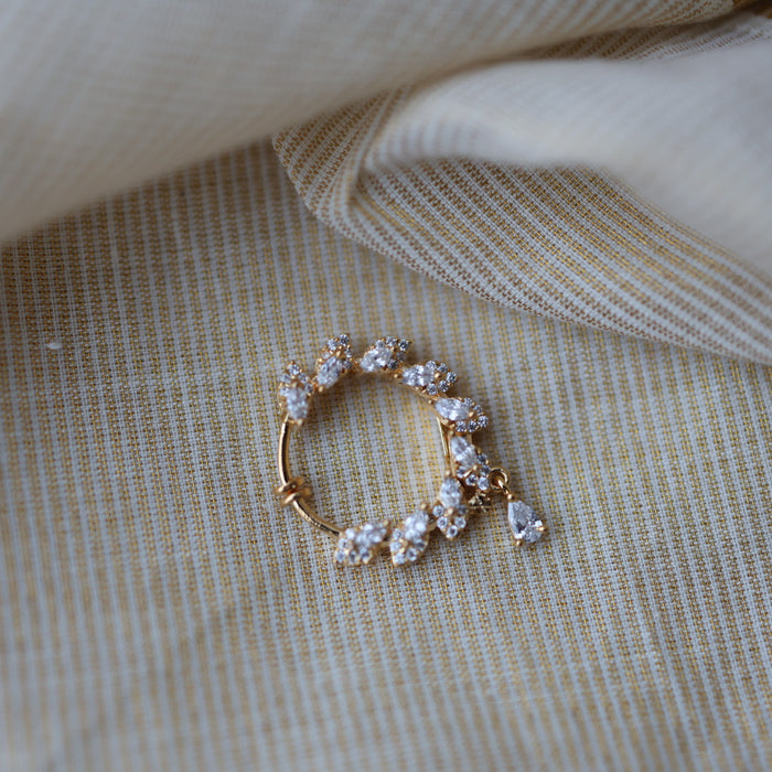 Heritage White Stone Gold-Plated Nose Ring | Traditional Indian Nath HN1002
