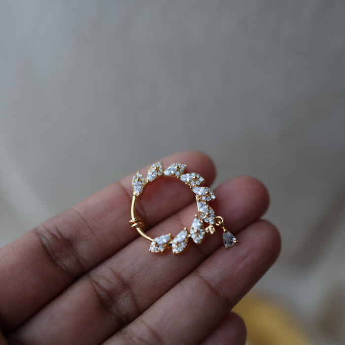 Heritage White Stone Gold-Plated Nose Ring | Traditional Indian Nath HN1002