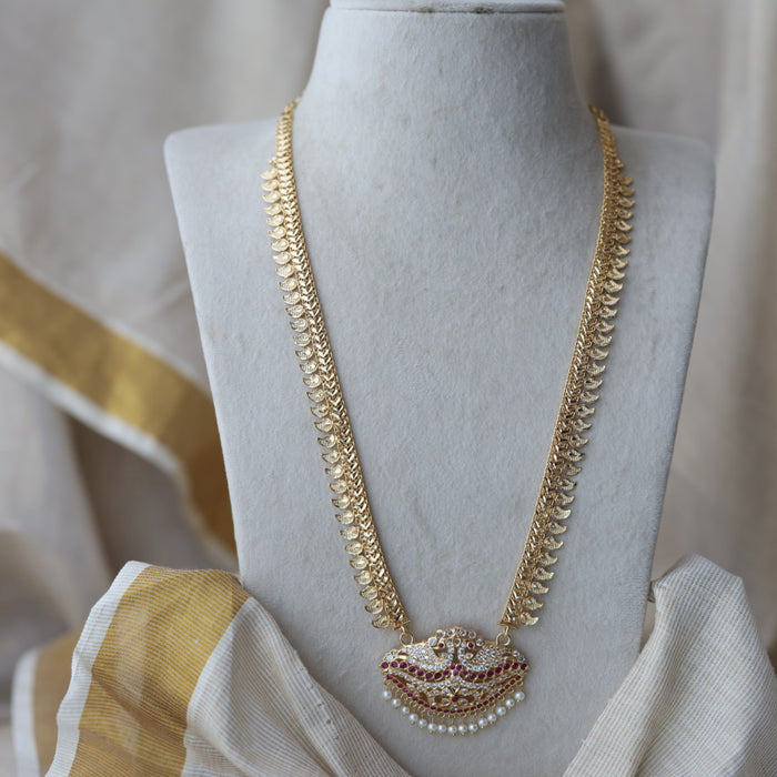 Heritage gold plated ruby white stone mango long necklace HL8921