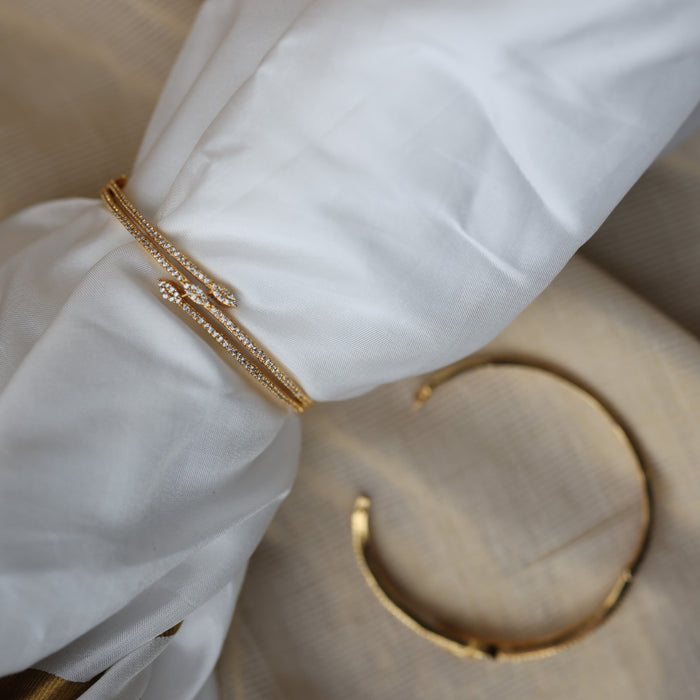 Heritage gold plated white stone bangle -One size fits all  HB138