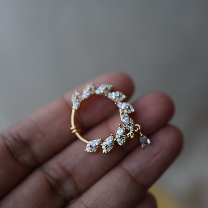 Heritage White Stone Gold-Plated Nose Ring | Traditional Indian Nath HN1002