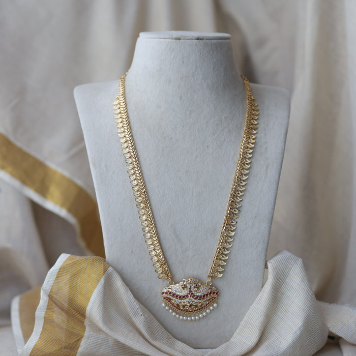 Heritage gold plated ruby white stone mango long necklace HL8921