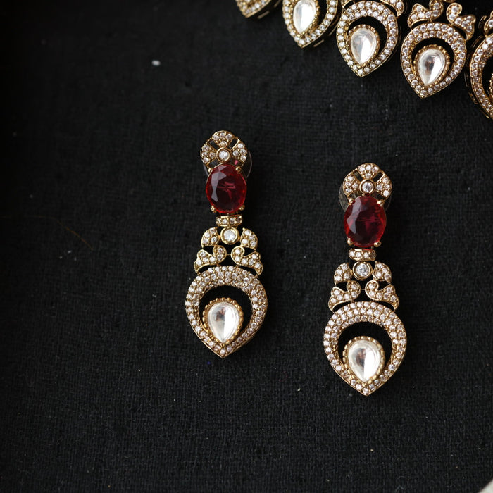 Victorian ruby stone short necklace with earrings V6754