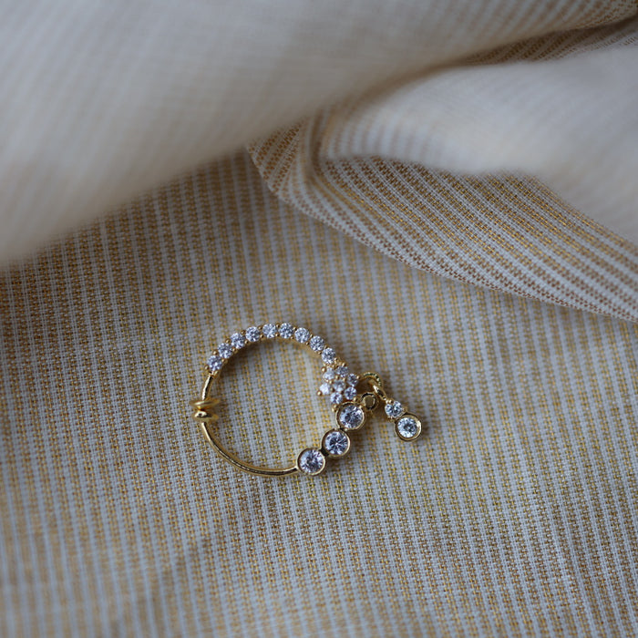 Heritage White Stone Gold-Plated Nose Ring | Traditional Indian Nath HN1003