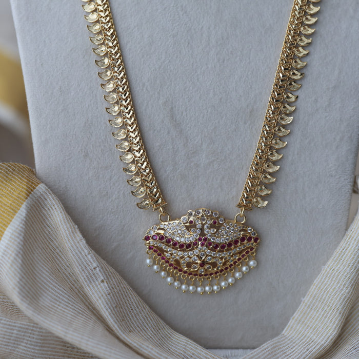 Heritage gold plated ruby white stone mango long necklace HL8921