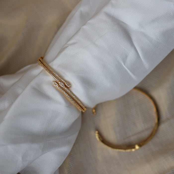 Heritage gold plated white stone bangle -One size fits all  HB138