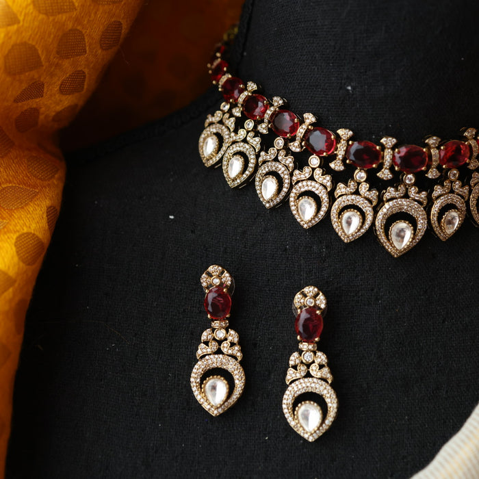Victorian ruby stone short necklace with earrings V6754