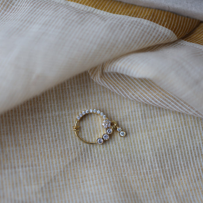 Heritage White Stone Gold-Plated Nose Ring | Traditional Indian Nath HN1003