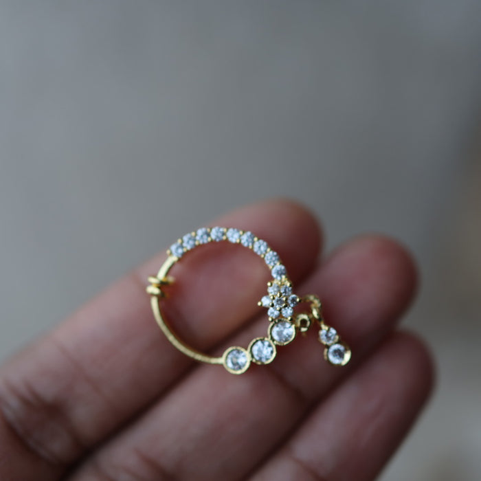 Heritage White Stone Gold-Plated Nose Ring | Traditional Indian Nath HN1003