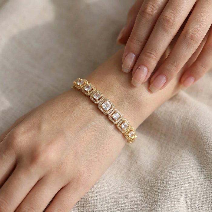 Heritage gold plated white stone bangle -One size fits all  HB1922