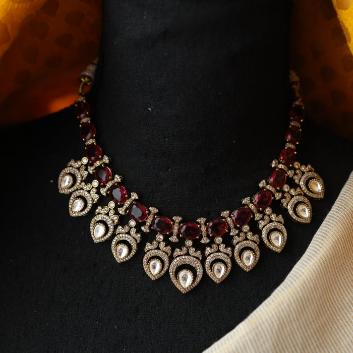 Victorian ruby stone short necklace with earrings V6754