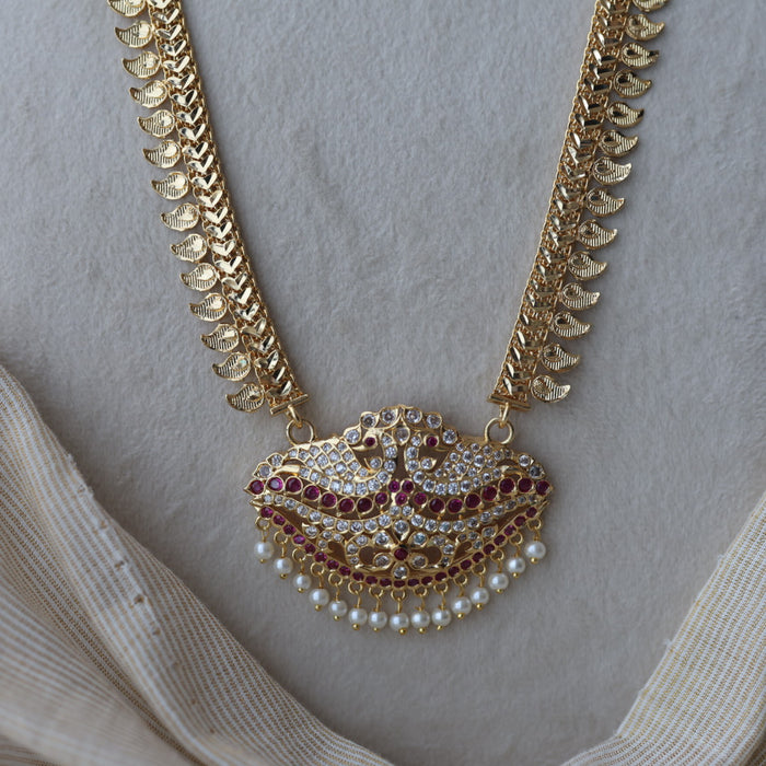 Heritage gold plated ruby white stone mango long necklace HL8921