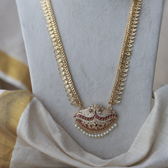 Heritage gold plated ruby white stone mango long necklace HL8921