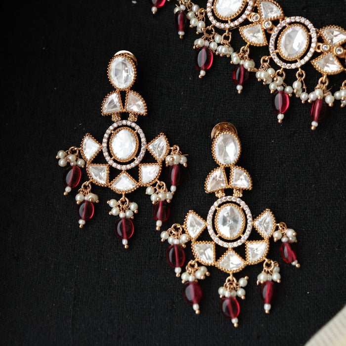 Minimal kundan ruby bead short necklace with earrings MS3251