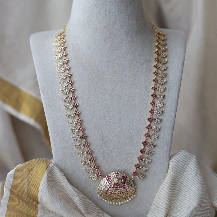 Heritage gold plated ruby white stone mango long necklace  HL7253