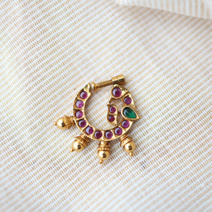 Antique ruby Stone Gold-Plated Nose Ring | Traditional Indian Nath AN001