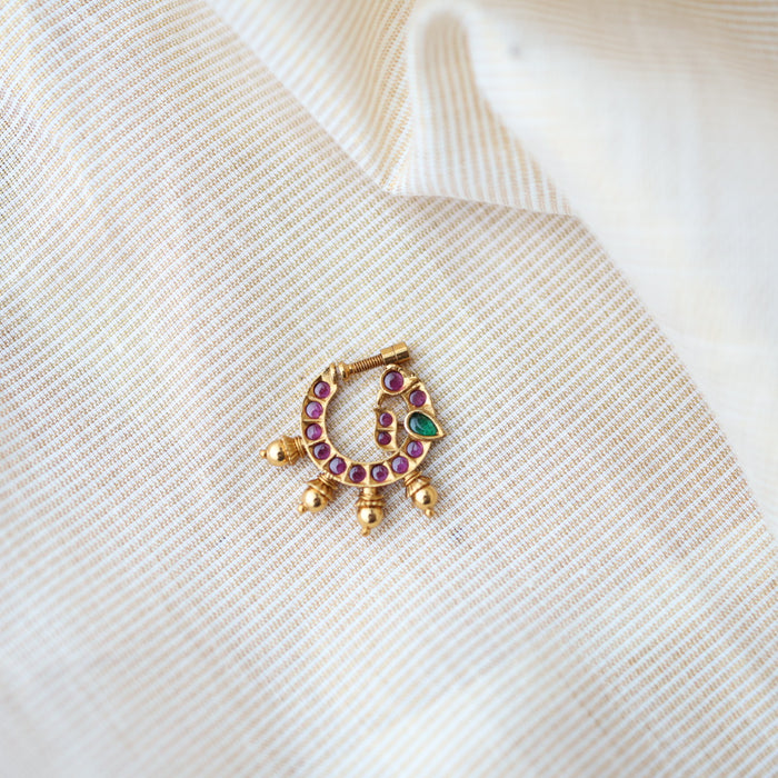 Antique ruby Stone Gold-Plated Nose Ring | Traditional Indian Nath AN001
