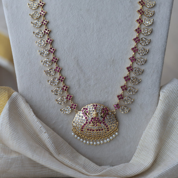 Heritage gold plated ruby white stone mango long necklace  HL7253