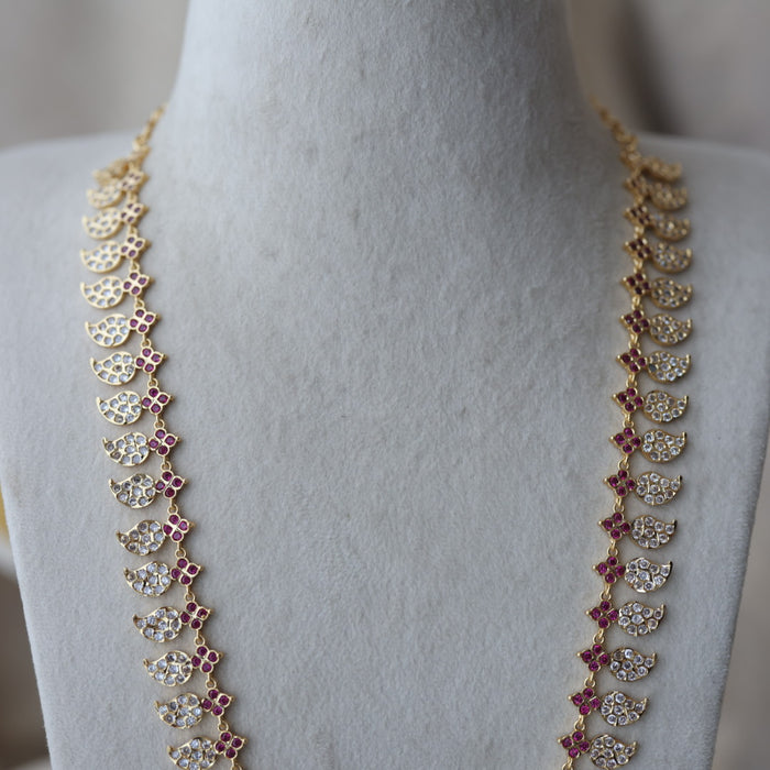 Heritage gold plated ruby white stone mango long necklace  HL7253