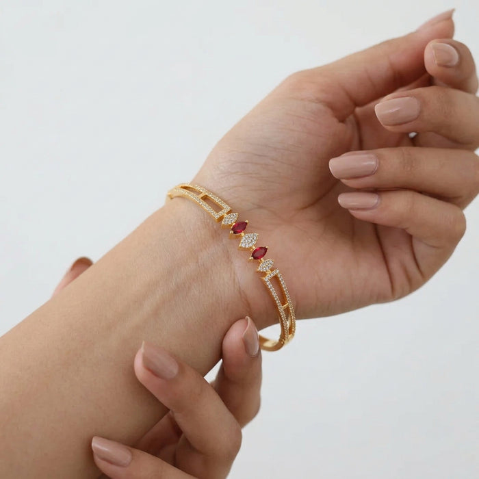 eritage gold plated ruby white stone bangle -One size fits all  HB132
