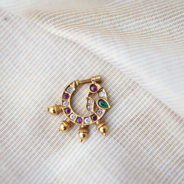 Antique ruby white Stone Gold-Plated Nose Ring | Traditional Indian Nath AN002