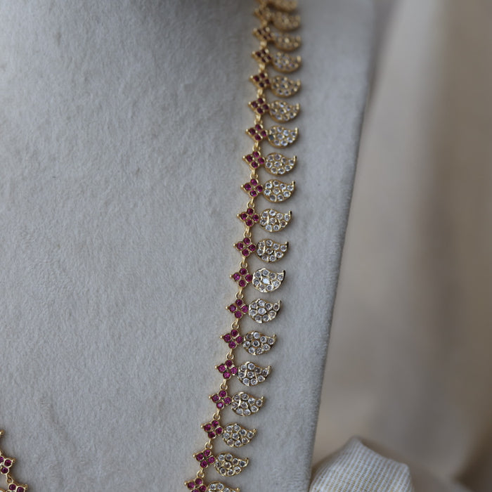 Heritage gold plated ruby white stone mango long necklace  HL7253