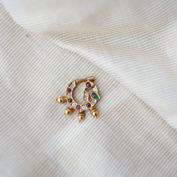 Antique ruby white Stone Gold-Plated Nose Ring | Traditional Indian Nath AN002