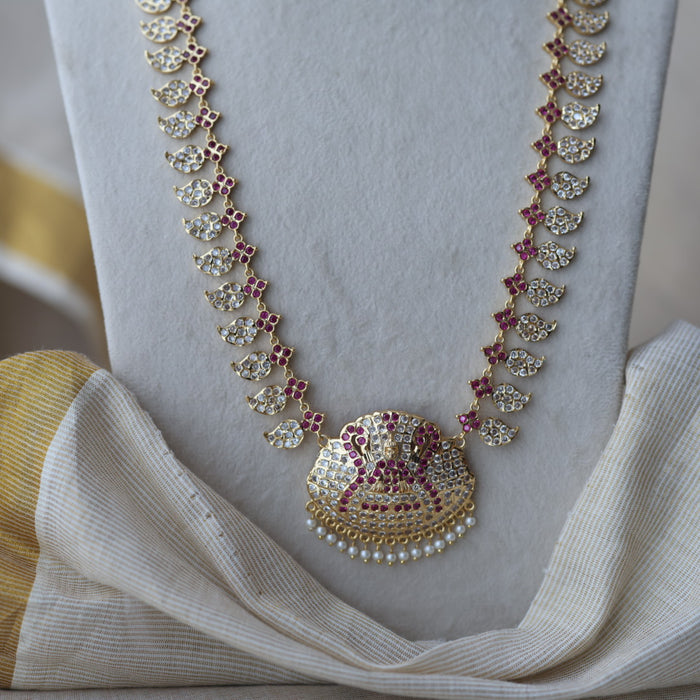 Heritage gold plated ruby white stone mango long necklace  HL7253