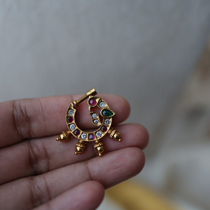 Antique ruby white Stone Gold-Plated Nose Ring | Traditional Indian Nath AN002