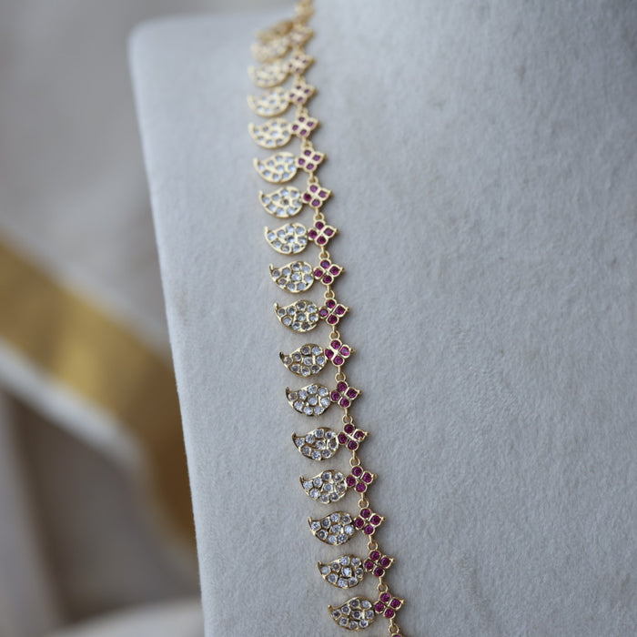 Heritage gold plated ruby white stone mango long necklace  HL7253