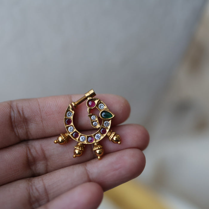 Antique ruby white Stone Gold-Plated Nose Ring | Traditional Indian Nath AN002