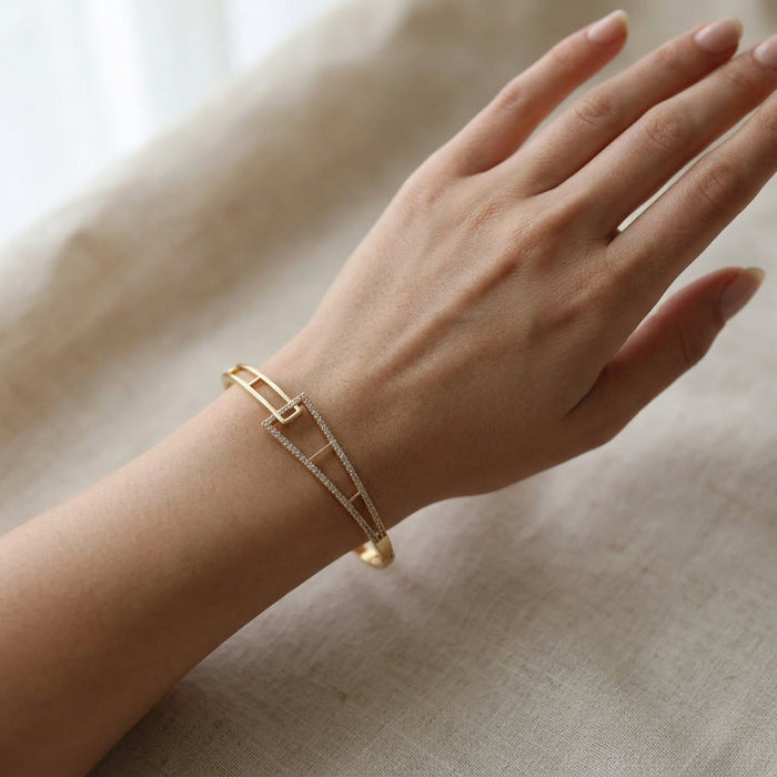 eritage gold plated white stone bangle -One size fits all  HB333