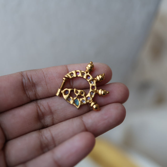 Antique ruby Stone Gold-Plated Nose Ring | Traditional Indian Nath AN001