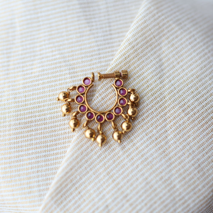 Antique ruby Stone Gold-Plated Nose Ring | Traditional Indian Nath AN004