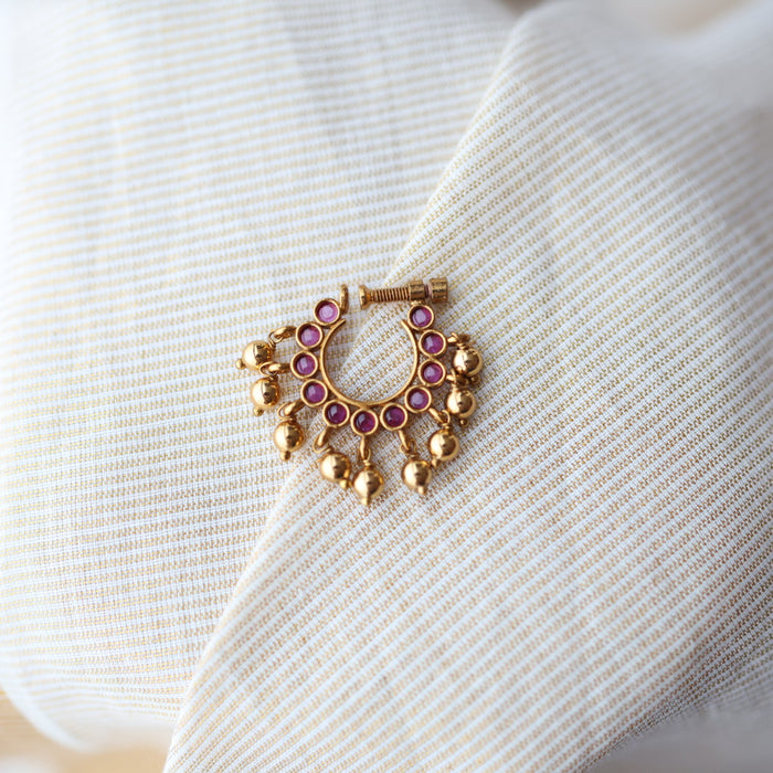 Antique ruby Stone Gold-Plated Nose Ring | Traditional Indian Nath AN004