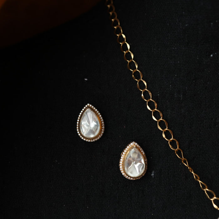 Minimal kundan white stone short necklace with earrings MS3254