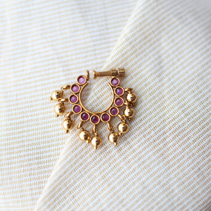 Antique ruby Stone Gold-Plated Nose Ring | Traditional Indian Nath AN004