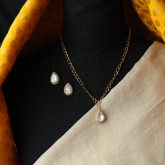 Minimal kundan white stone short necklace with earrings MS3254