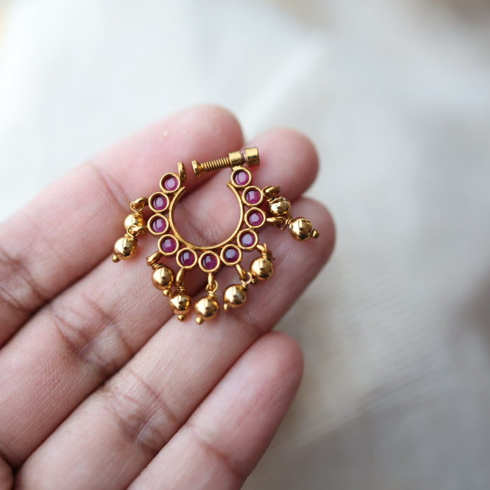 Antique ruby Stone Gold-Plated Nose Ring | Traditional Indian Nath AN004