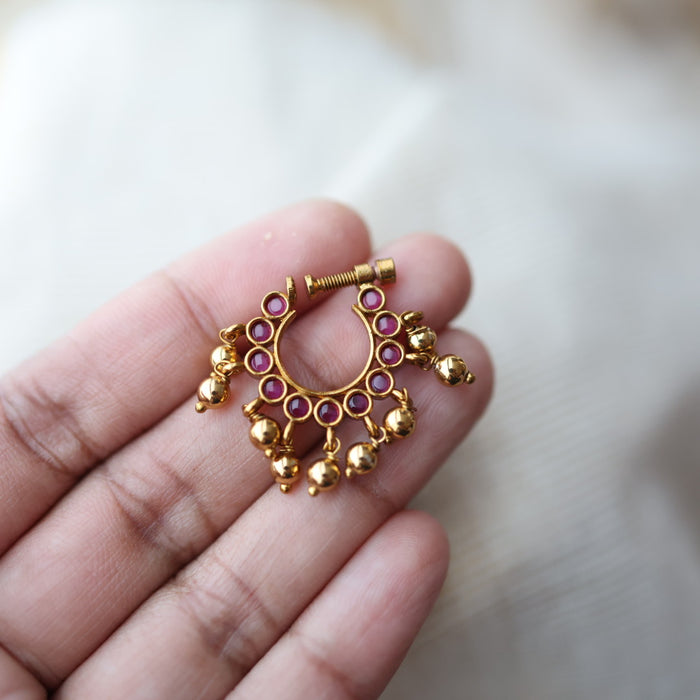 Antique ruby Stone Gold-Plated Nose Ring | Traditional Indian Nath AN004