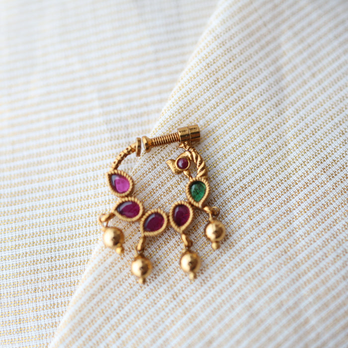 Antique ruby Stone Gold-Plated Nose Ring | Traditional Indian Nath AN09