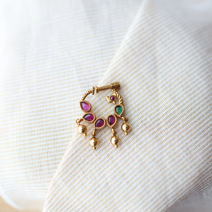 Antique ruby Stone Gold-Plated Nose Ring | Traditional Indian Nath AN09
