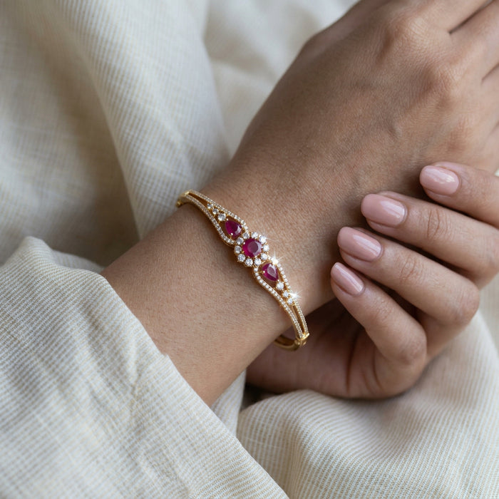 eritage gold plated ruby white stone bangle -One size fits all  HB022