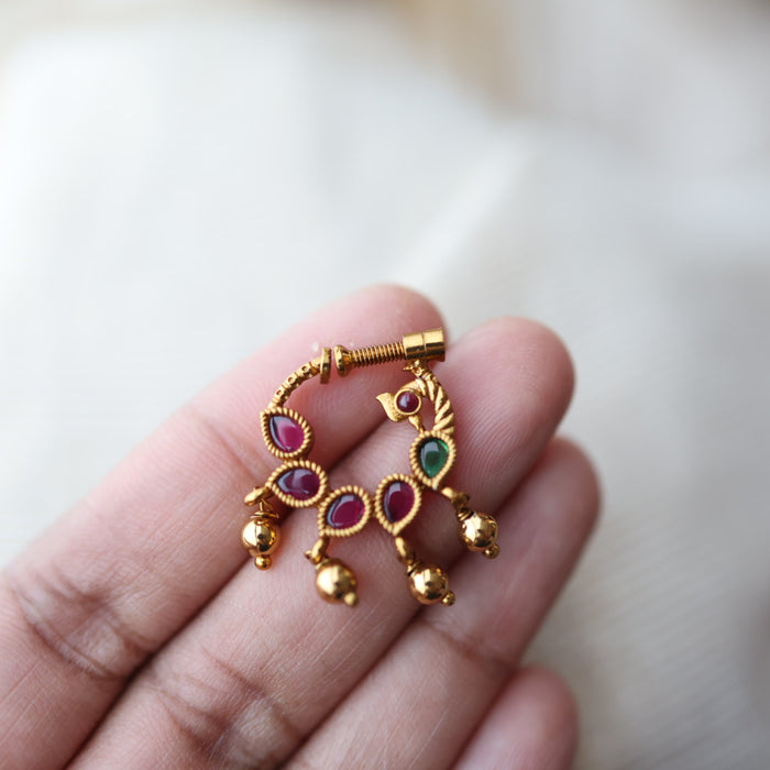 Antique ruby Stone Gold-Plated Nose Ring | Traditional Indian Nath AN09