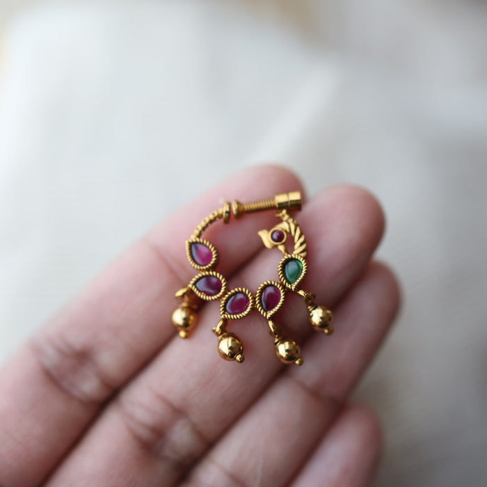 Antique ruby Stone Gold-Plated Nose Ring | Traditional Indian Nath AN09