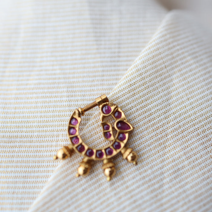 Antique ruby Stone Gold-Plated Nose Ring | Traditional Indian Nath AN092