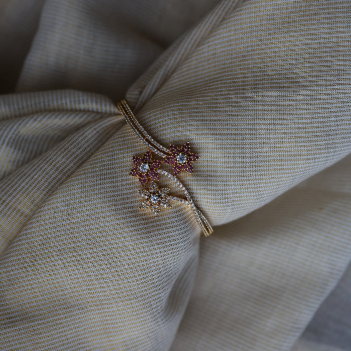 Heritage gold plated white stone bangle -One size fits all  HB789