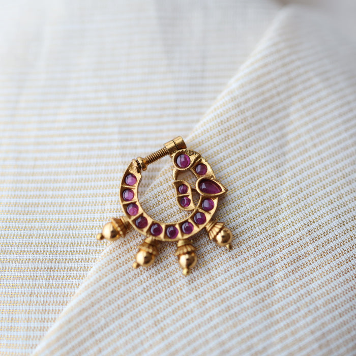Antique ruby Stone Gold-Plated Nose Ring | Traditional Indian Nath AN092