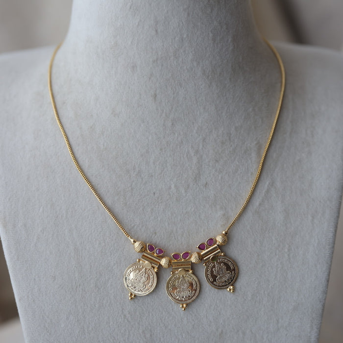 Heritage gold plated simple coin short necklace HS662